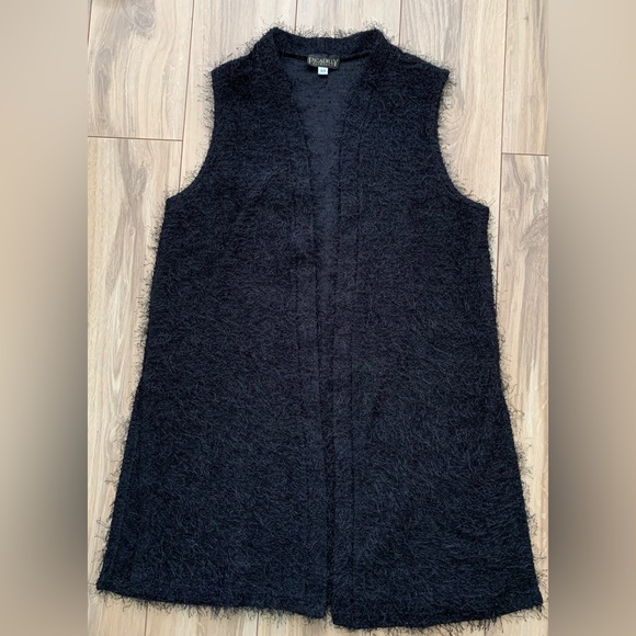EUC Black Eyelash tunic knit vest cardigan - Picture 3 of 10